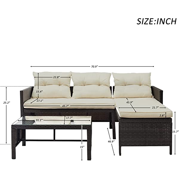 AWQM 5 Pieces Patio Furniture Sets All Weather Outdoor Sectional Sofa Manual Weaving Wicker Rattan Patio Conversation Set with Cushion and Glass Table, Brown 5 Piece Patio Furniture Sets