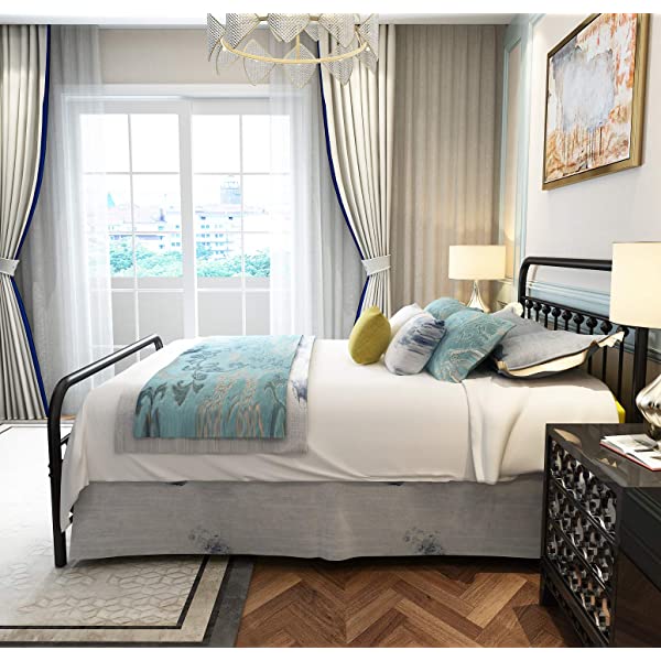 Black Metal Bed Frame Full Size with Headboard and Footboard Single Platform Mattress Base,Metal Tube and Iron-Art Bed(Full,Black) Full Black