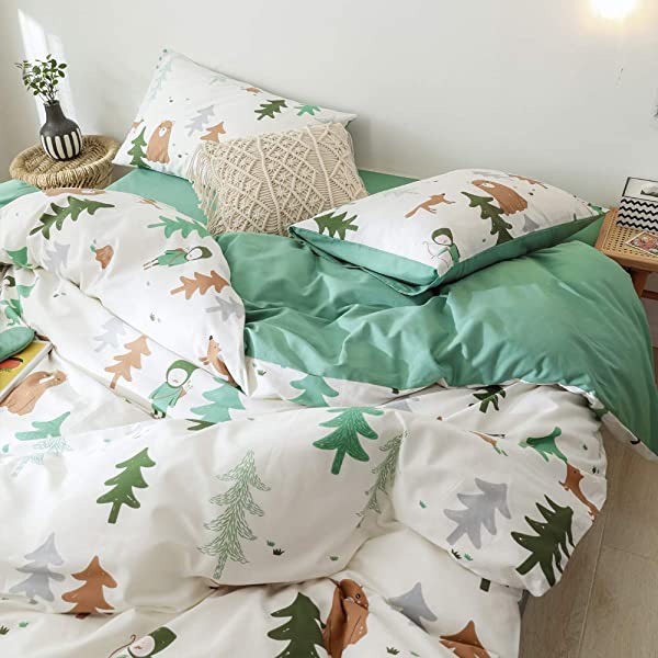 New Cartoon Animals Elephant Print Duvet Cover Sets for Kids 100% Cotton Reversible Soft 3 Pieces Kids Bedding Duvet Cover Pillowcases Kawaii Cloud Bedding Sets, Queen/Full Full/Queen (1 Duvet Cover + 2 Pillowcases) Multi A00 Elephant Bunny Balloon