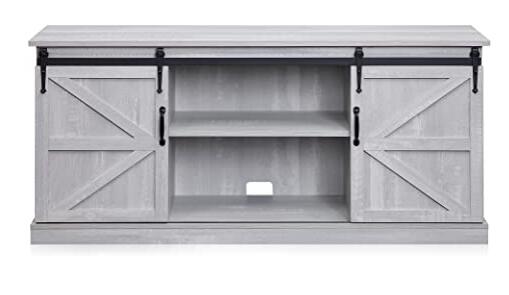 BELLEZE Modern Farmhouse TV Stand & Media Entertainment Center Console Table for TVs up to 65 Inch with Sliding Barn Door and Storage Cabinets - Truman (Stone Grey)