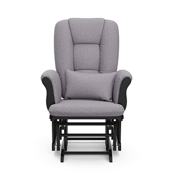 Storkcraft Tuscany Custom Glider and Ottoman with Free Lumbar Pillow, Black/Grey, Cleanable Upholstered Comfort Rocking Nursery Chair with Ottoman Black/Gray