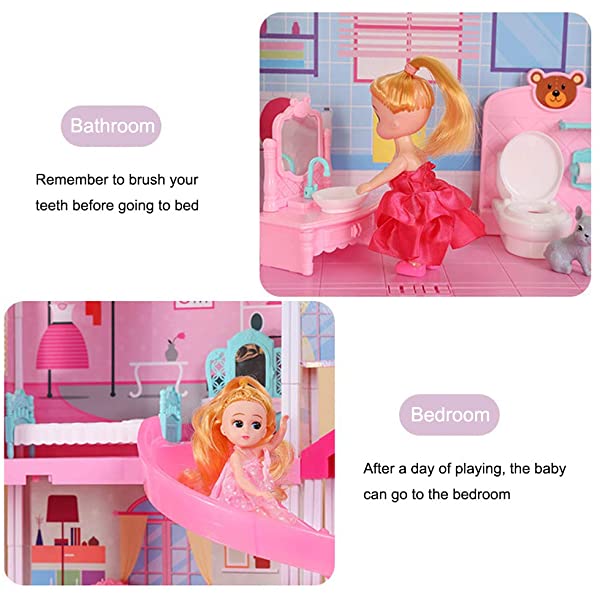 Dollhouse with Dollhouse Furniture and Dolls Dream Doll House for Little Girls 5 Year Olds 1:12 Scale for Kids Pretend Play Doll House Toy Playset Perfect Toddler Girls and Kids' Toy with Accessories dolls villa