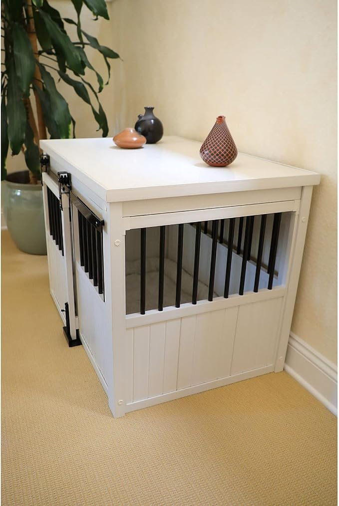 New Age Pet ECOFLEX Homestead Sliding Barn Door Furniture Style Dog Crate - Antique White, Extra