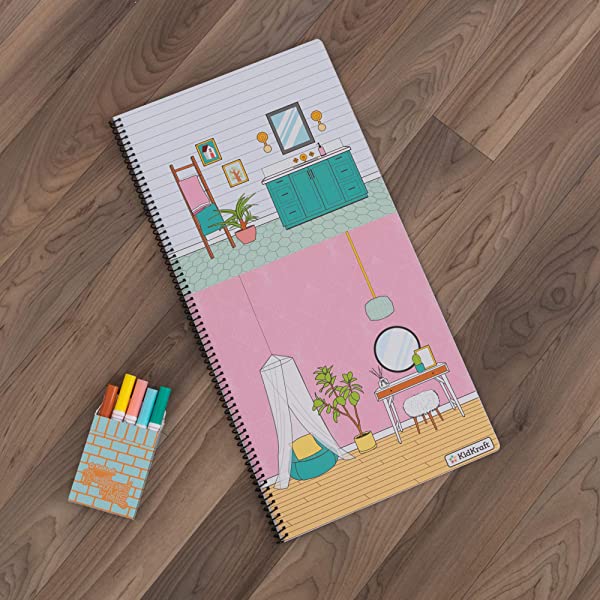 KidKraft Designed by Me™: Magnetic Makeover Wooden Dollhouse with Magnets, Fabric Wallpapers and 10 Pieces of Furniture, Gift for Ages 3+ Modern