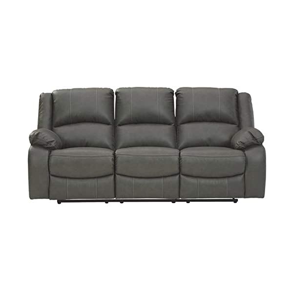 Signature Design by Ashley - Calderwell Contemporary Faux Leather Double Reclining Loveseat w/ Console - Adjustable - Gray Manual Loveseat Grey