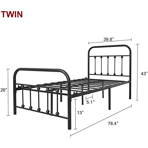 Black Metal Bed Frame Full Size with Headboard and Footboard Single Platform Mattress Base,Metal Tube and Iron-Art Bed(Full,Black) Full Black