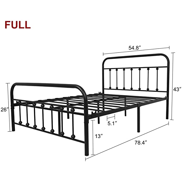 Black Metal Bed Frame Full Size with Headboard and Footboard Single Platform Mattress Base,Metal Tube and Iron-Art Bed(Full,Black) Full Black