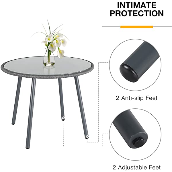 OC Orange-Casual 5 Pieces Patio Conversation Set, Outdoor Furniture Set, All-Weather Wicker Chairs with Round Glass Top Table and 4 Chairs, for Garden,Backyard, Indoor Outdoor Use, Yellow