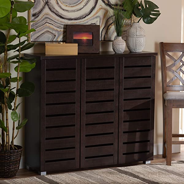 Wholesale Interiors Baxton Studio Adalwin Modern and Contemporary 3-Door Dark Brown Wooden Entryway Shoes Storage Cabinet