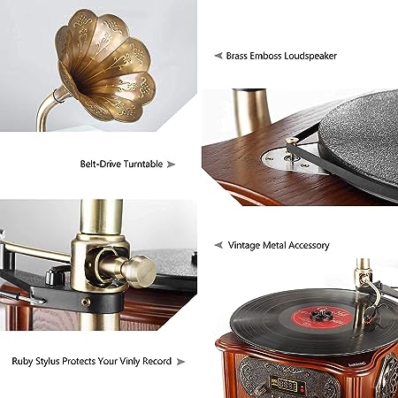 LuguLake Record Player Retro Turntable All-in-One Retro Turntable Nostalgic Turntable
