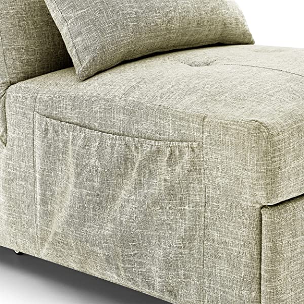 4-in-1 Sleeper Sofa Bed, HABITRIO Solid Wood Frame Polyester Upholstered Seating Couch w/A Pillow, Work As Ottoman, Single Chair, Sofabed and Chaise Lounge, Fit for Living Room, Bedroom (Grey)