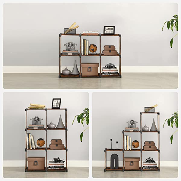 SONGMICS 6-Cube Storage Rack, Staircase Organizer, DIY Storage Shelf, Bookcase in Living Room, Children’s Room, Bedroom, for Toys and Daily Necessities, Rustic Brown ULSN063X12