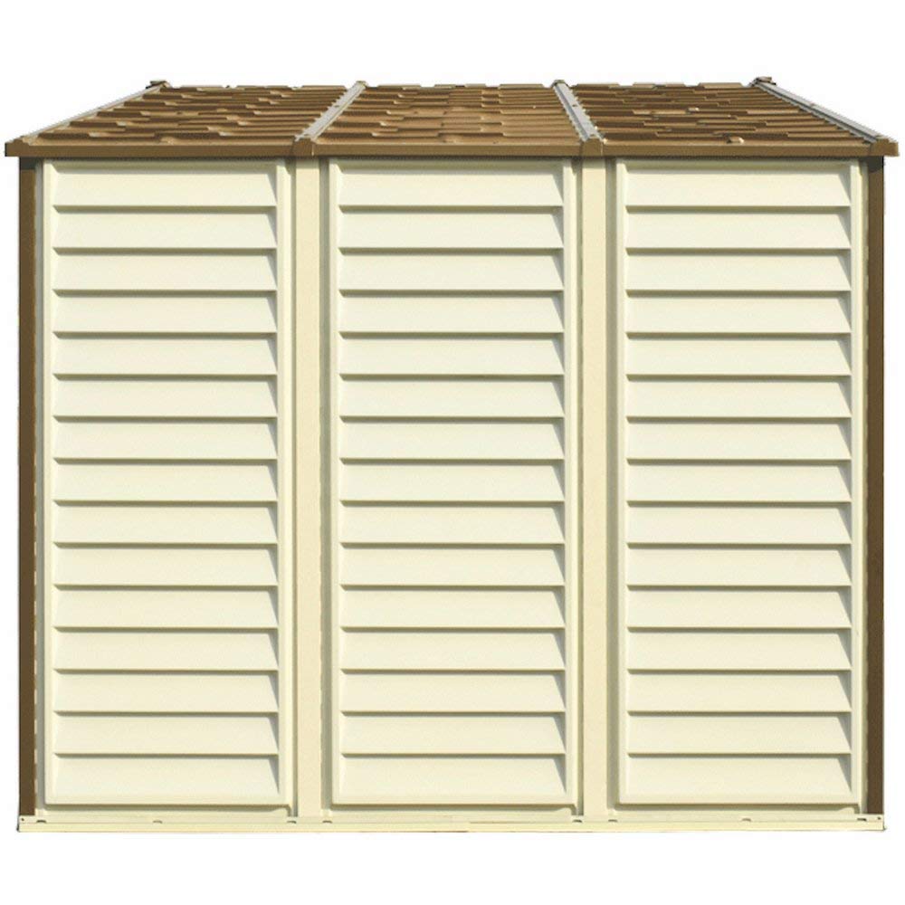 Duramax WoodSide 10 x 8 (8.02 m2) Plastic Garden Shed with 3 Fixed Windows & Metal Foundation Kit, Strong Metal Roof Structure Fire Retardant and Maintenance-Free Storage Shed