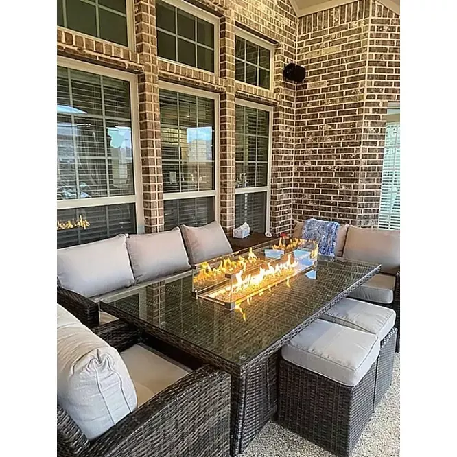 Morden 7-piece Outdoor Wicker Sofa with Fire Pit Table Patio Conversation sofa Set Dining Set