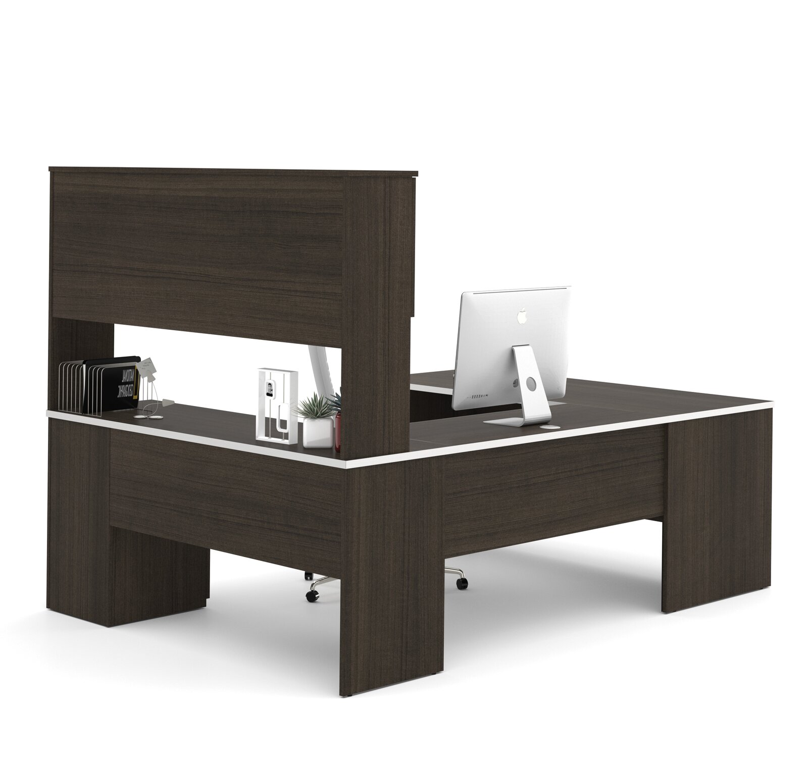【Furniture】Chanice 4 Piece U-Shape Computer Desk Office Set with Hutch