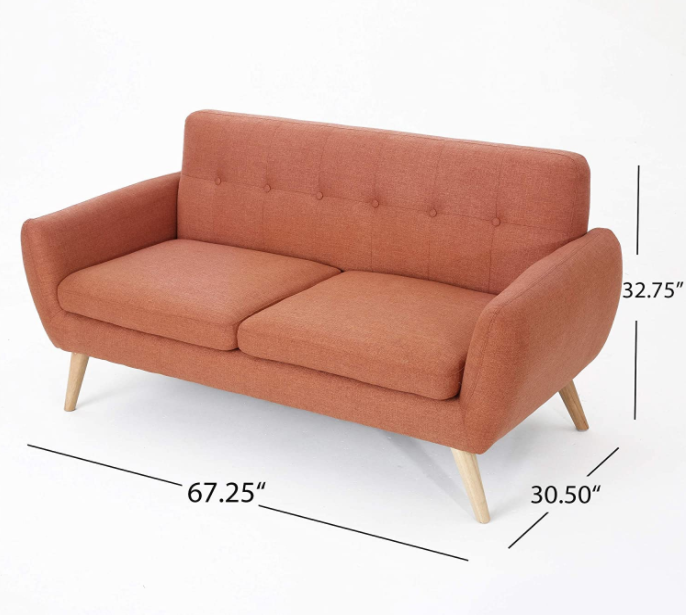 Christopher Knight Home Josephine Mid-Century Modern Petite Fabric Sofa, Burnt Orange / Natural