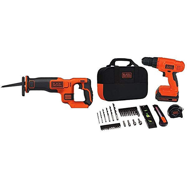 BLACK+DECKER 20V MAX Drill & Home Tool Kit, 34 Piece (BDCD120VA) , Orange Drill Project Kit