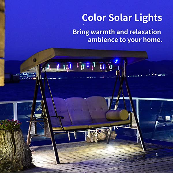 PURPLE LEAF 3-Seat Deluxe Outdoor Patio Porch Swing with Weather Resistant Steel Frame, Adjustable Tilt Canopy, Cushions and Pillow Included, Beige 74.4