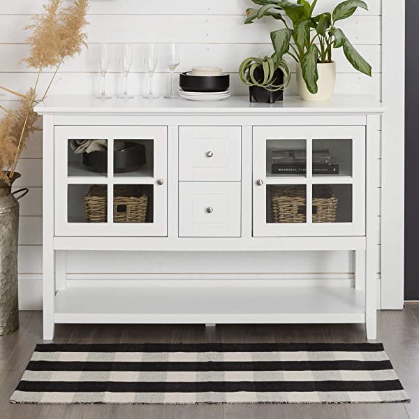 Walker Edison Charlotte Classic Glass Door Storage Buffet, 52 Inch, Espresso Espresso 52 Inch