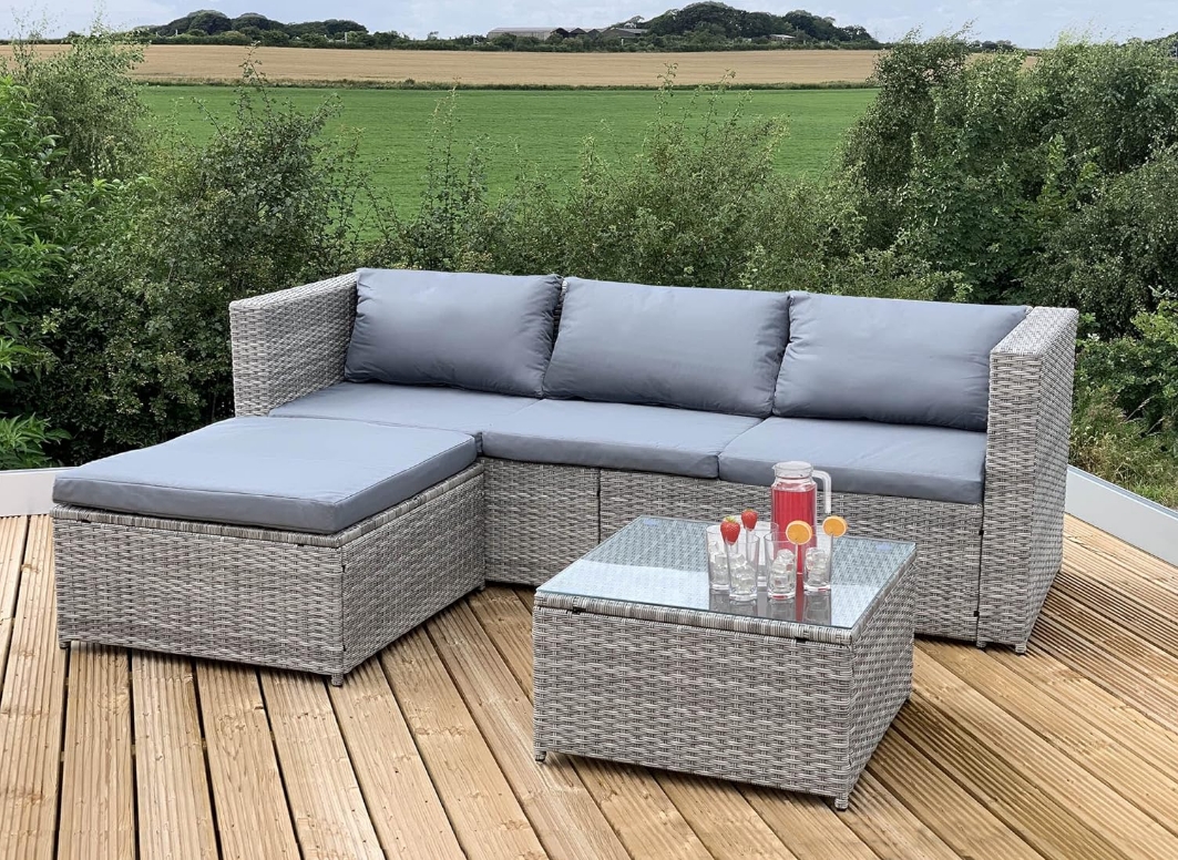 GSD Victoria Rattan Garden Furniture Corner Sofa Lounge Chase Set - Modular 4 Piece In/Outdoor - 3 Colours To Choose From
