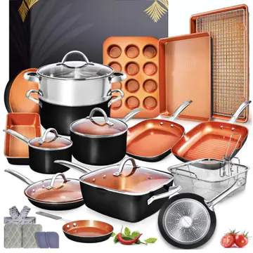 Copper Pots and Pans Set -23pc Copper Cookware Set Copper Pan Set Ceramic Cookware Set Ceramic Pots and Pans Set Nonstick Induction Cookware Sets Pot and Pan Set Nonstick Cookware Set Black