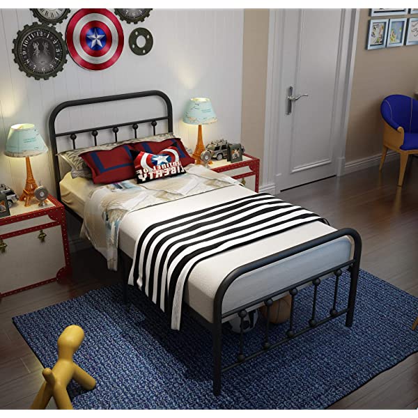 Black Metal Bed Frame Full Size with Headboard and Footboard Single Platform Mattress Base,Metal Tube and Iron-Art Bed(Full,Black) Full Black