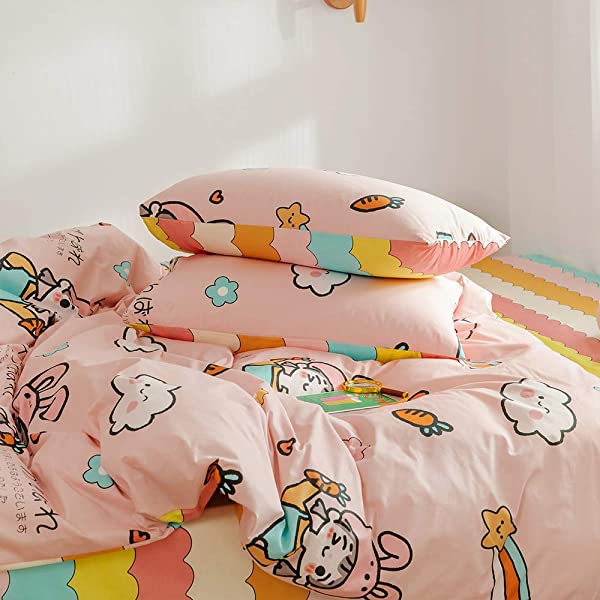 New Cartoon Animals Elephant Print Duvet Cover Sets for Kids 100% Cotton Reversible Soft 3 Pieces Kids Bedding Duvet Cover Pillowcases Kawaii Cloud Bedding Sets, Queen/Full Full/Queen (1 Duvet Cover + 2 Pillowcases) Multi A00 Elephant Bunny Balloon