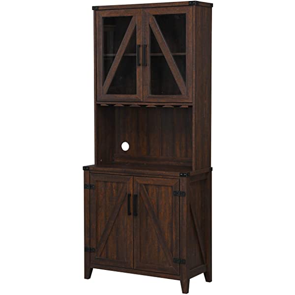 Mahogany Bar Cabinet with Upper Glass Cabinet