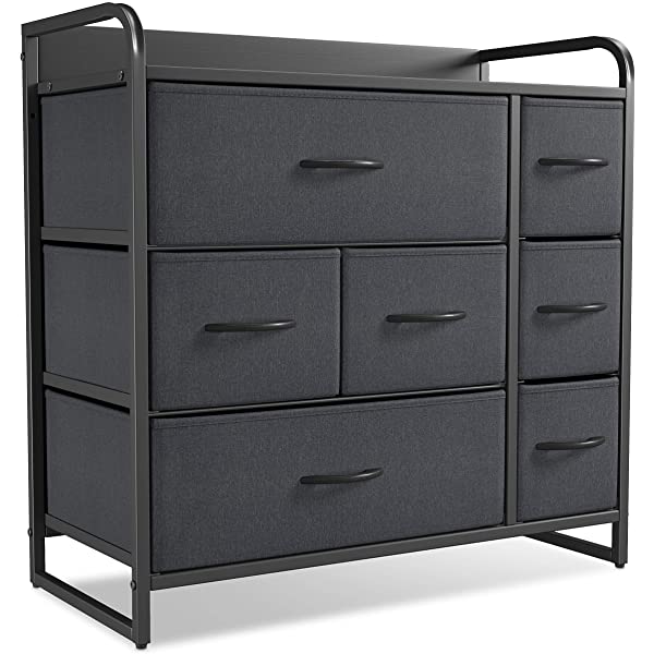 CubiCubi Dresser Organizer with 7 Drawer, Furniture Storage Tower Unit for Bedroom Hallway Entryway Closets, Dresser Clothes Storage with Sturdy Steel Frame Wood Top, Chocolate