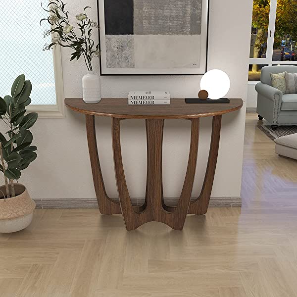 FINECASA Wooden Console Table, Half-Moon Entryway Table, Semicircle Narrow Side Table, Sofa Table for Living Room and Corridor, Foyer Table, Half Round Hallway Table, 43.4x17x30 Inches, Natural Natural Console Table