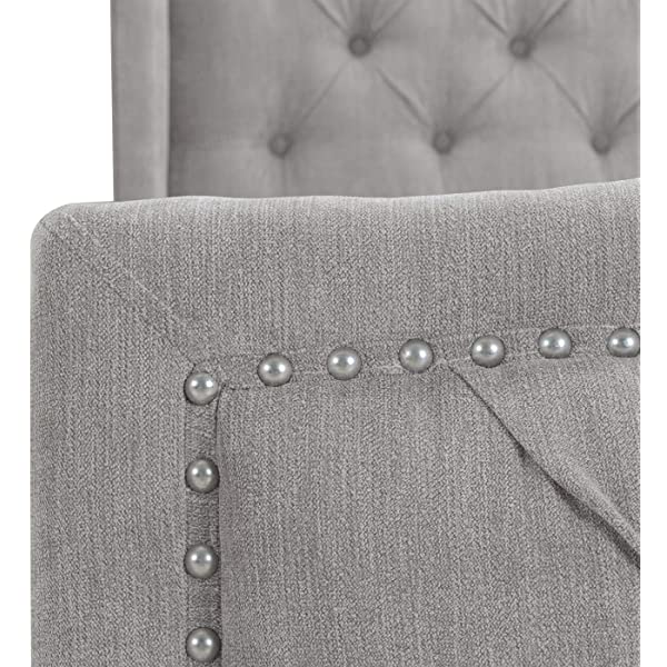 Jennifer Taylor Home Marcella Collection Queen Wingback Tufted Hand-Applied Nail Heads Upholstered Bed, Antique White Antique White Queen