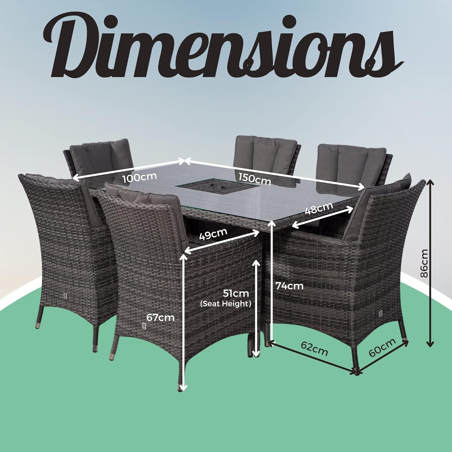 Savannah Rattan Dining Set | Rectangle 6 Seater Brown Rattan Table & Chairs Set with Ice Bucket Drinks Cooler | Outdoor Poly Rattan Garden Dining Furniture Set with Parasol & Cover