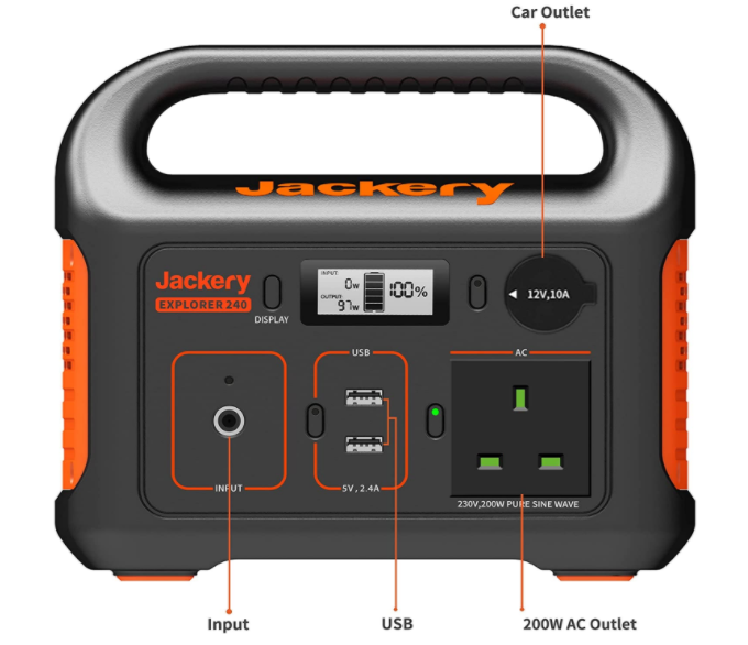 Jackery Solar Generator 240, 240Wh Backup Lithium Battery, 110V200W Pure Sine Wave AC Outlet, Solar Generator for Outdoors Camping Travel Hunting Emergency