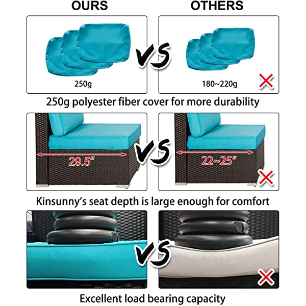 Kinsunny Peach Tree 7 PCs Outdoor Patio Furniture Sets PE Rattan Wicker Sofa Sectional Furniture Set with 2 Pillows and Tea Table