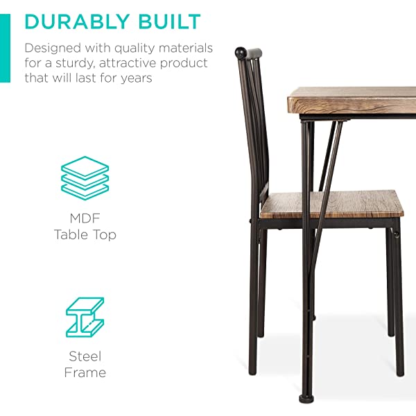 Best Choice Products 5-Piece Metal and Wood Indoor Modern Rectangular Dining Table Furniture Set for Kitchen, Dining Room, Dinette, Breakfast Nook w/ 4 Chairs - Brown