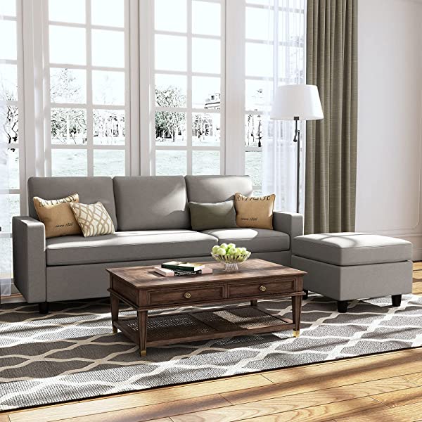 HONBAY Convertible Sectional Sofa Couch, L-Shaped Couch with Modern Linen Fabric for Small Space Dark Grey