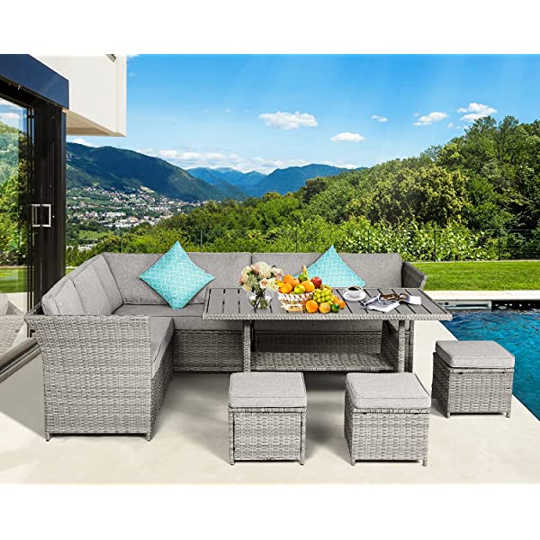 Aoxun 7 Pieces Outdoor Furniture Set, Sectional Sofa Conversation Set with Cushions and Pillows, All Weather Wicker Rattan Suitable for Deck or Yard(Brown) 7 Pieces - Brown