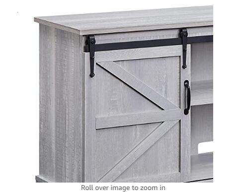 BELLEZE Modern Farmhouse TV Stand & Media Entertainment Center Console Table for TVs up to 65 Inch with Sliding Barn Door and Storage Cabinets - Truman (Stone Grey)