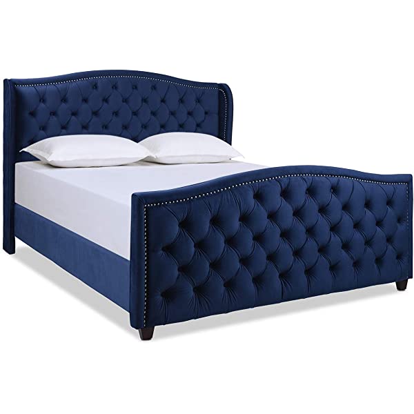 Jennifer Taylor Home Marcella Collection Queen Wingback Tufted Hand-Applied Nail Heads Upholstered Bed, Antique White Antique White Queen