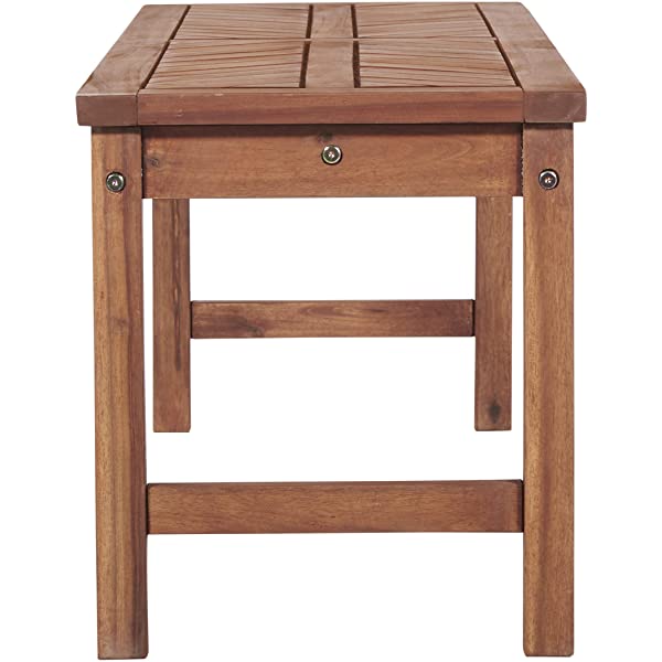 Walker Edison 5 Person Outdoor Wood Chevron Patio Furniture Dining Set Table Chairs Bench All Weather Backyard Conversation Garden Poolside Balcony, 4 Piece, Brown Brown 4 Piece Dining Set