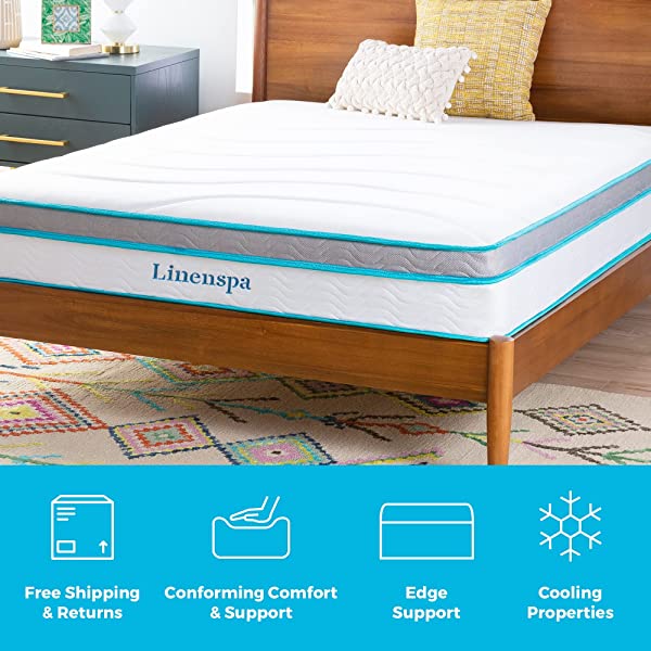 Linenspa 8 Inch Memory Foam and Innerspring Hybrid Medium-Firm Mattress -Full Mattress Full 8 Inch Mattress Only