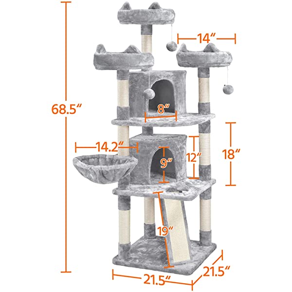 Yaheetech 68.5in Multi-Level Cat Tree Large Cat Condo with Sisal-Covered Platforms Scratching Board & Scratching Posts, Cozy Perches, Stable Cat Tower Cat Condo Pet Play House Dark Gray
