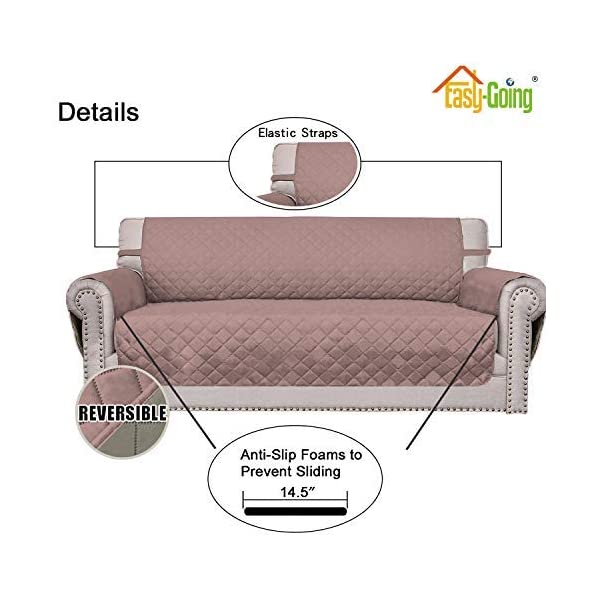 Easy-Going 4 Seater Sofa Slipcover Reversible Sofa Cover Water Resistant Couch Cover with Foam Sticks Elastic Straps Furniture Protector for Pets Kids Children Dog Cat(88'', Pink/Beige)