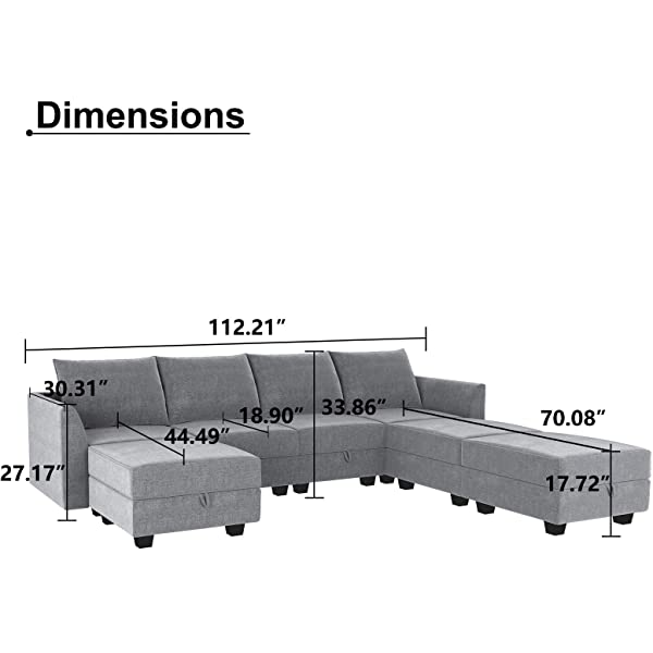 HONBAY Convertible Sectional Sofa U Shaped Couch with Reversible Chaise Modular Oversized Couch Sectional Sofa with Ottomans, Aqua Blue U Shape Sofa-1 Blue