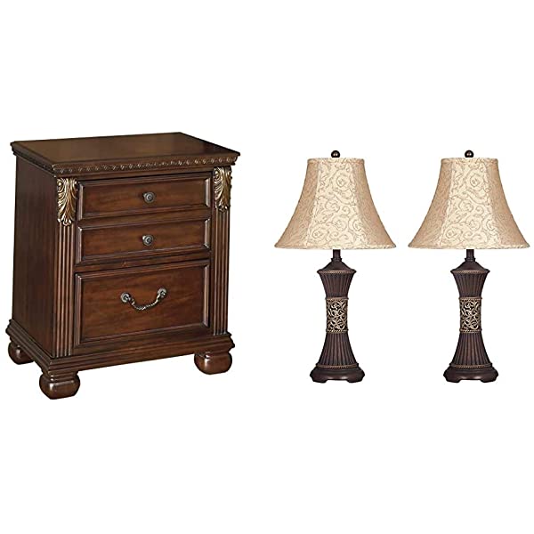 Signature Design by Ashley Leahlyn Traditional 2 Drawer Nightstand, Warm Brown, 25