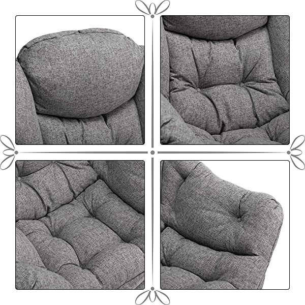 AbocoFur Modern Large Cotton Fabric Lazy Chair，Accent Contemporary Lounge Chair, Single Steel Frame Leisure Sofa Chair with Armrests and A Side Pocket, Beige