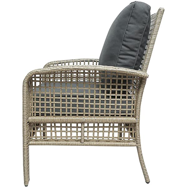 4 Pieces Outdoor Patio Furniture Set Wicker Rattan Cushioned Sectional Sofa Sets with Armchairs and Tempered Glass Table with Storage Shelf (Gray) Grey