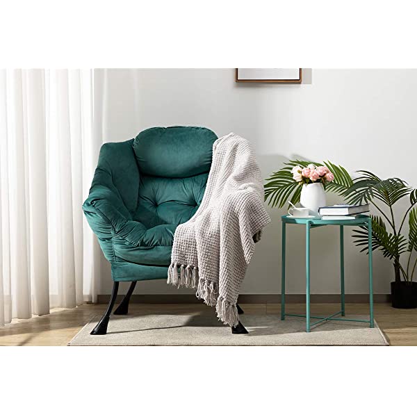 AbocoFur Modern Large Cotton Fabric Lazy Chair，Accent Contemporary Lounge Chair, Single Steel Frame Leisure Sofa Chair with Armrests and A Side Pocket, Beige