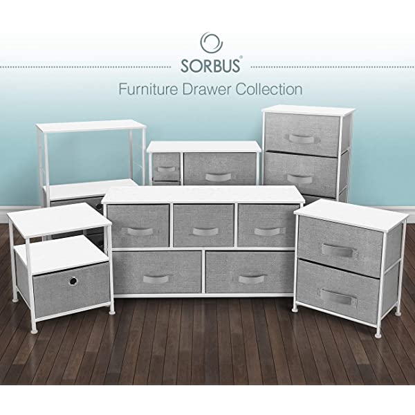 Sorbus Nightstand 1-Drawer Shelf Storage- Bedside Furniture & Accent End Table Chest for Home, Bedroom, Office, College Dorm, Steel Frame, Wood Top, Easy Pull Fabric Bins (Rustic Wood)