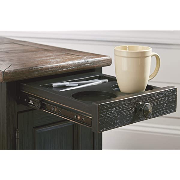 Signature Design by Ashley Tyler Creek Rustic Chair Side End Table with Pull-Out Tray & USB Ports, Brown Blackish Brown Table